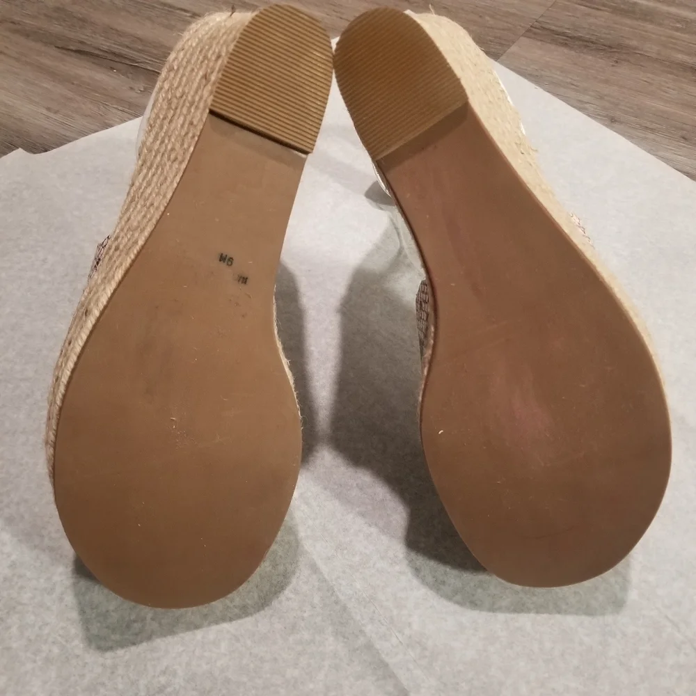 Anthropologie Matisse Roma White Leather Snakeskin Embossed Wedge Sandals Size 9